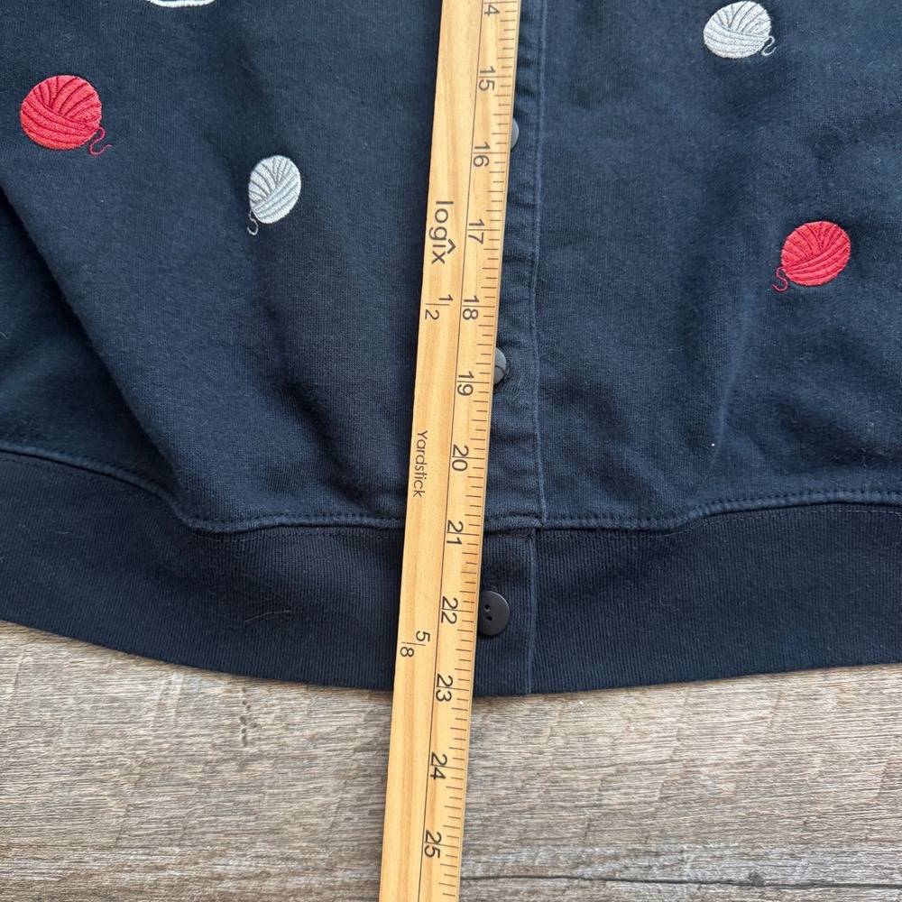 Shenanigans Women Blue Button Up Cat Yarn Embroidered Granny Sweater Cardigan L - Picture 4 of 6
